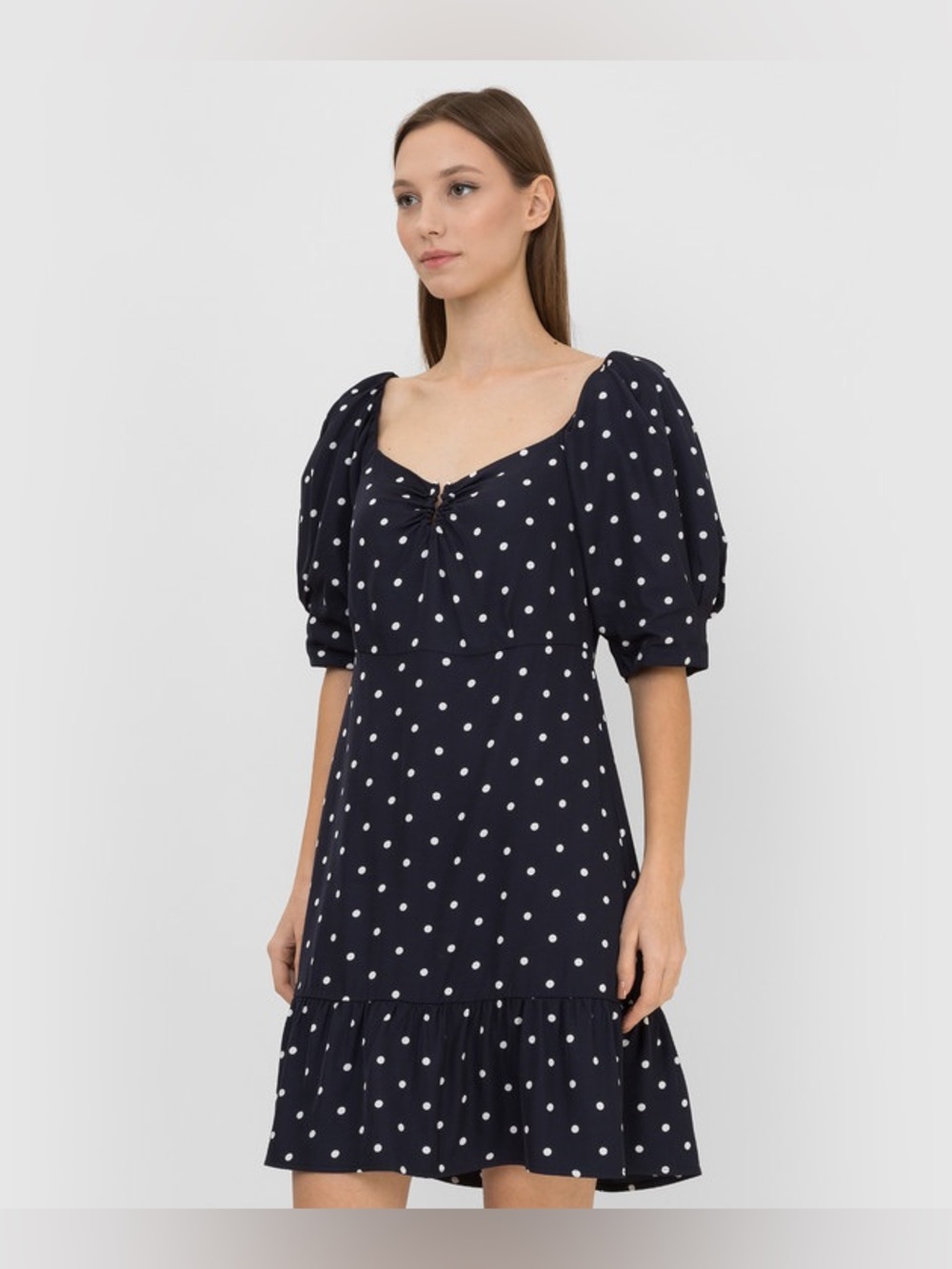 ROHE Margarita Dress White Navy Polka Dot Puff Sleeve Mini Size 36/ US 6 - Picture 2 of 16